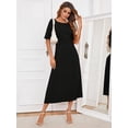 thumbnail image 6 of Women's Round Neck Cutout Half Sleeve Dress 100% Rayon Solid Midi A Line Chic Elegant Daywear and Eveningwear Flattering Fit, 6 of 7