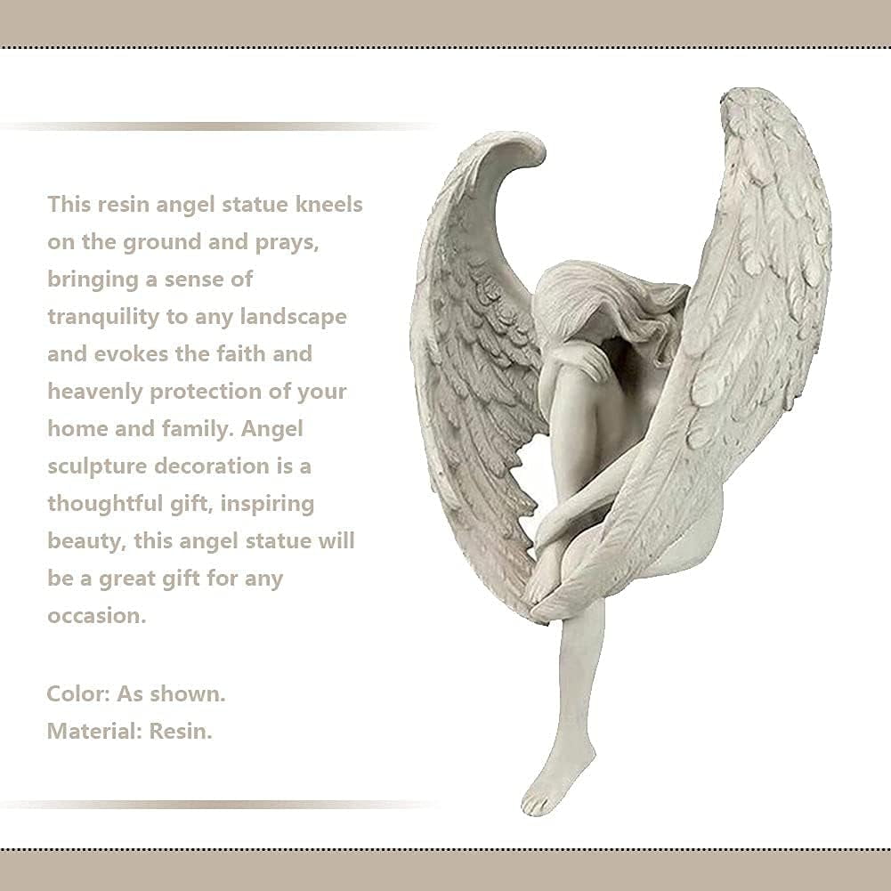 EdirFtra Angel Wing Garden Statue, Angel Sculpture, 3D Seated Fairy Art