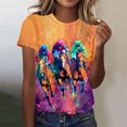 thumbnail image 2 of Tops de Ajuste Suelto para las Mujeres Nueva Manga Corta Cuello Redondo Suéter Caballo Casual Impreso Camiseta, Ligero Top de Verano, 2 of 7