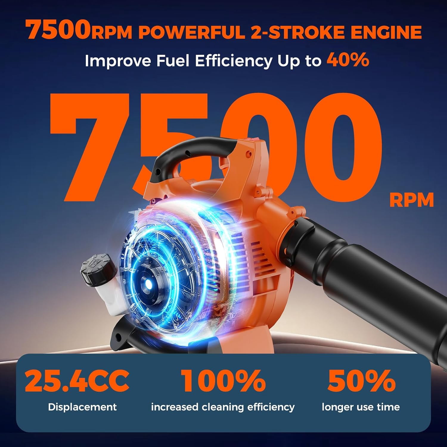 25.4cc Gas Leaf Blower Handheld, 432CFM 180MPH 2-Cycle Gas Powered Blower with Cruise Control, Lightweight Leaf Blower for Lawn Yard Garden Cleanup