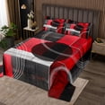 thumbnail image 2 of Erosebridal Ensemble de Couvre-Lit Moderne Noir Rouge Gris Taille Simple, Courtepointe à Rayures Géométriques 2 Pcs, 2 of 5