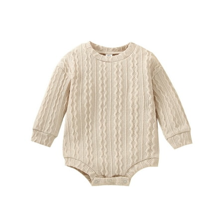 

Beiwei Newborn Jumpsuit Long Sleeve Bodysuit Solid Color Knit Romper Knitted Playsuit Home One Piece Casual Beige 70cm