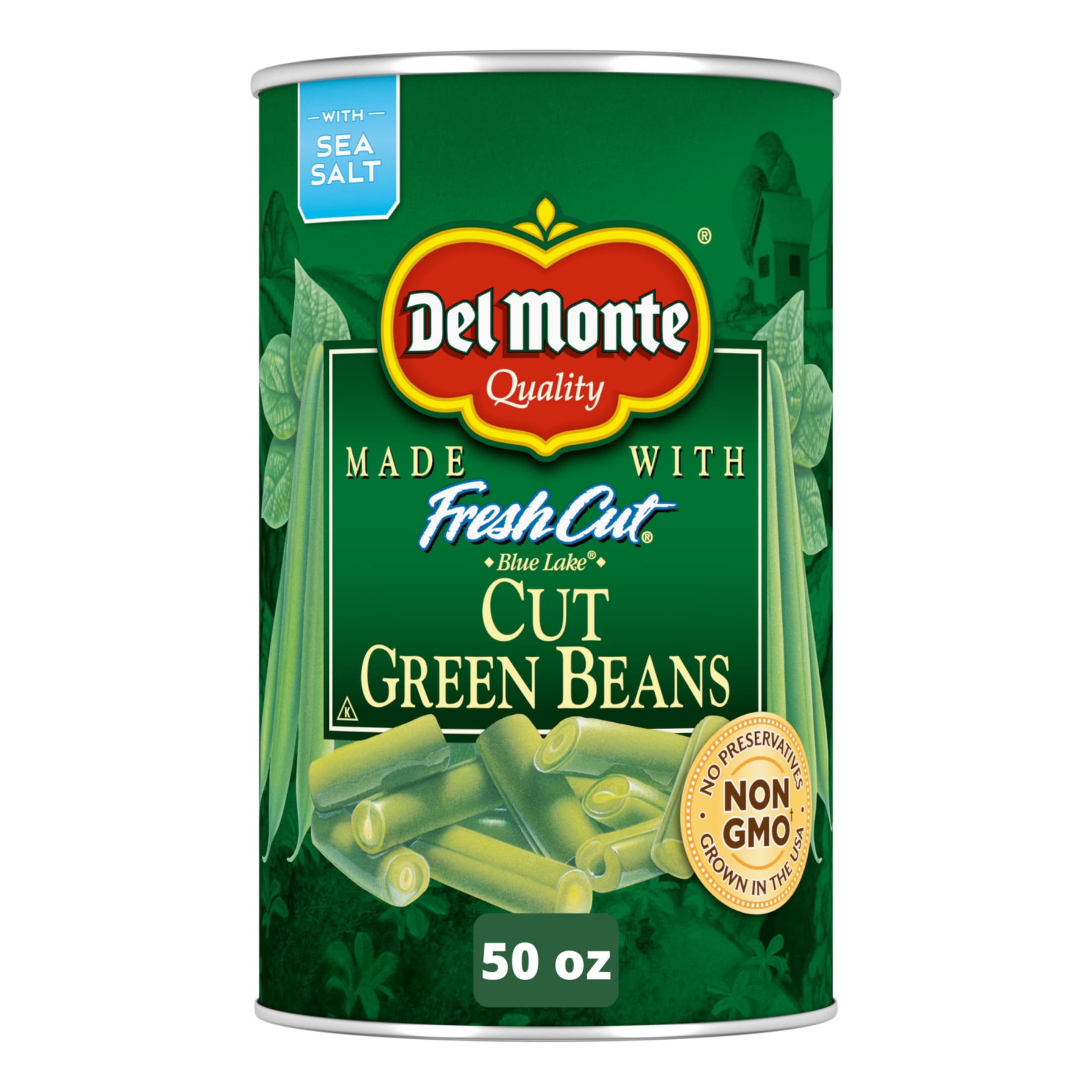 (6 pack) Del Monte Blue Lake Cut Green Beans, Canned Vegetables, 50 oz Can
