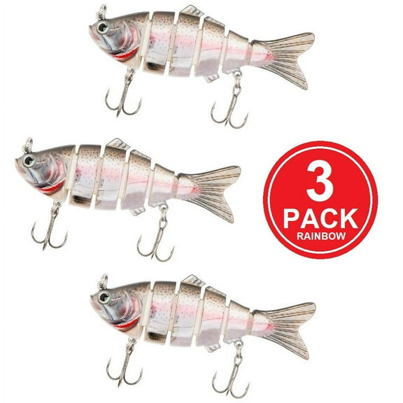 Multi Jointed Bait 6-Segment Fishing Lures Swimbait Bass Tackle 3 PCS / Rainbow