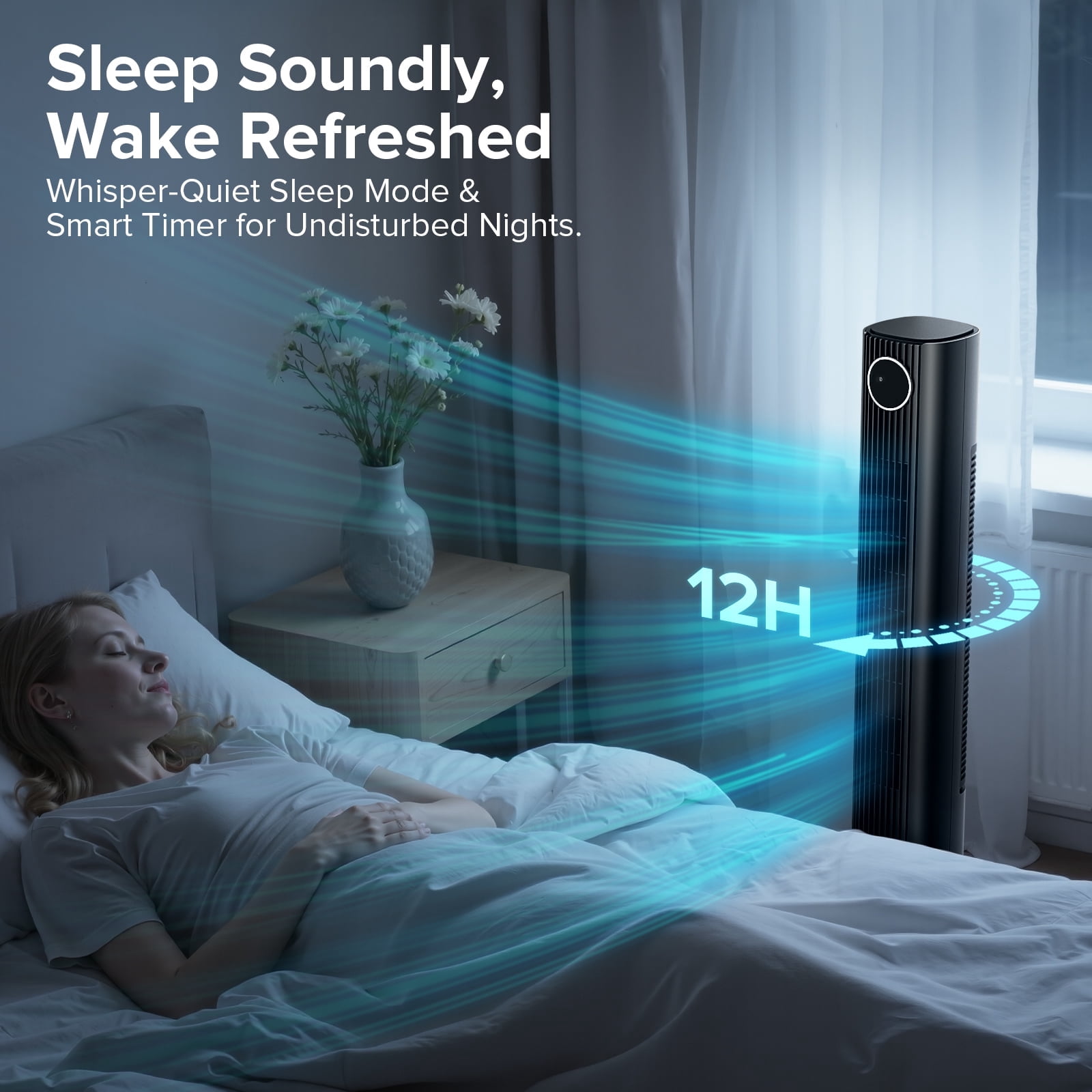 Electactic 35" Bladeless Tower Fan, Quiet Oscillating Fan with Remote, 4 Modes & 3 Speeds, 12H Timer, LED Display, Safe for Kids & Pets, Ideal for Bedroom & Home (Black)