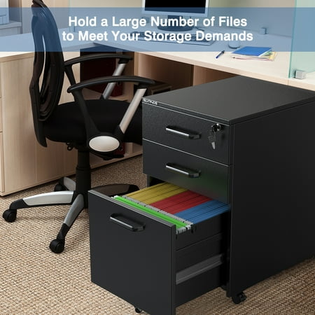 Home Storage Cabinet 3 Drawer Mobile File Cabinet Lockable Filing