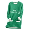 thumbnail image 3 of Feancey Fleece Lined Sweatshirt for Women Crewneck Long Sleeve Thermal Tunic Tops Casual Letter Print Pullover Sweatshirts Fuzzy Warm Loungewear Top Army Green L, 3 of 4
