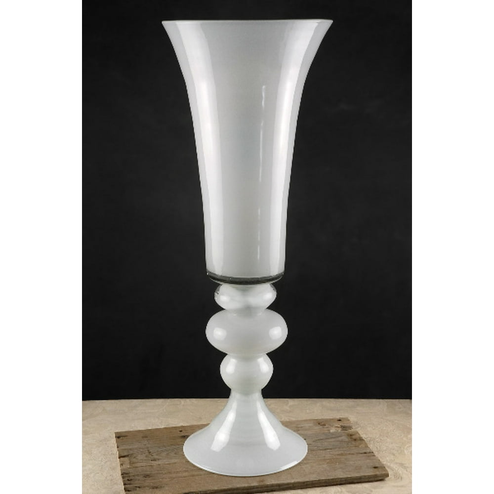 Tall White Glass 30 inch Trumpet Vases
