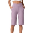 thumbnail image 5 of Women's Bermuda Shorts with Pockets Crossover High Waist Long Shorts for Women 11" Knee Length Workout Pant (M, Purple), 5 of 7