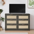thumbnail image 6 of OAKHAM 6 Drawer Dresser, Rattan Wide Chest of Drawers for Bedroom Living Room, Large, Midnight Oak, 6 of 7