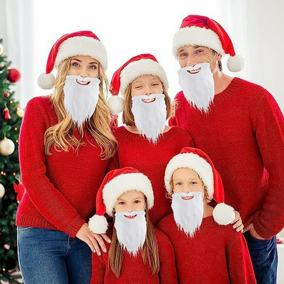 Oefntac Christmas Decoration Santa Claus White Fake Beard,Polyester,Classic Mustache Design,Soft Comfortable,Elastic Wear,Realistic Restoration,Easy Storage Party Accessory,for Kids and Adult,Home