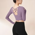 thumbnail image 2 of Chbgutlmr Workout Tops for Women Long Sleeve Crewneck Backless Tight Solid Color Athletic Yoga Crop Tops, 2 of 5