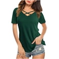thumbnail image 2 of Women's Criss Cross V Neck Short Sleeve Tunic Summer T Shirts Tops Fashion Casual Loose Fit Tunic Tee Sexy Blouses, 2 of 7