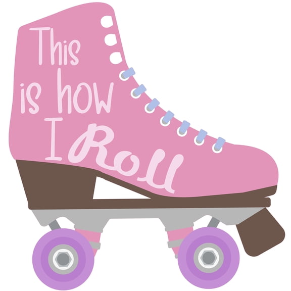 Adhesive Vinyl Home Living Room 25" x 25" Girly Art Pink Roller Skate Wall Decoration Sticker This Is How I Roll Lettering Art Quotes Design Removable Kids Girls Bedroom Wall Decal