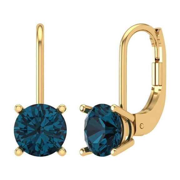 2 ct Lever-Back Drop Dangle Earrings for Women | 6.5mm Round Cut Natural London Blue Topaz | 18K Yellow Gold