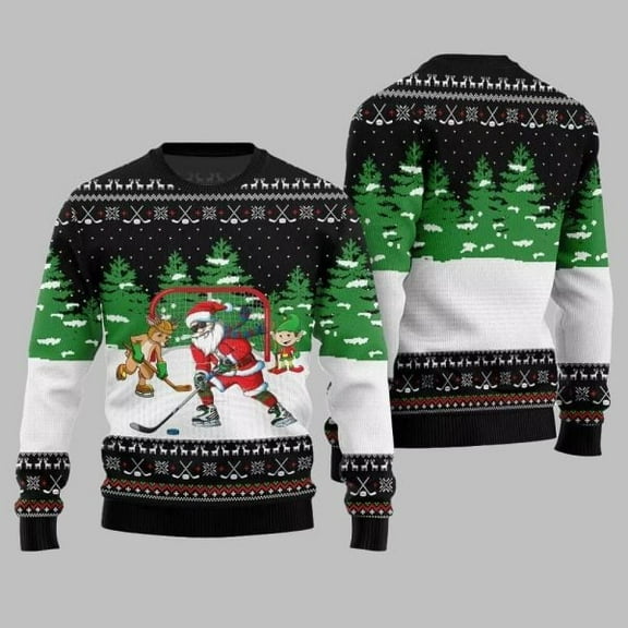 Santa Plays Hockey Ugly Sweater Christmas 2025