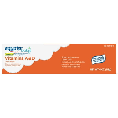 Equate Vitamins A & D Diaper Rash Ointment & Skin Protectant, 4