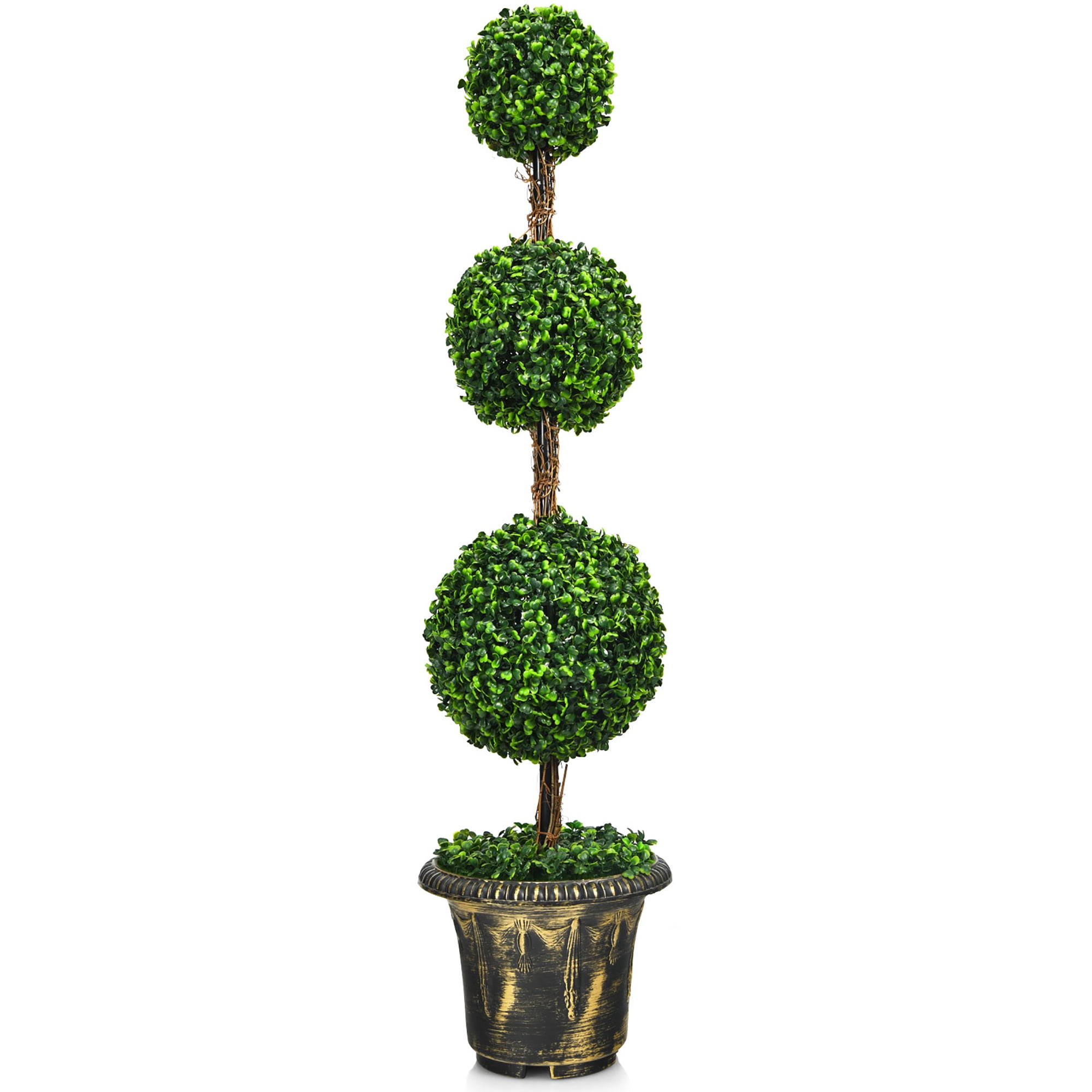 112cm Outsunny Set of 2 Artificial Boxwood Ball Topiary Trees Potted Decorative Plant Outdoor and Indoor Décor