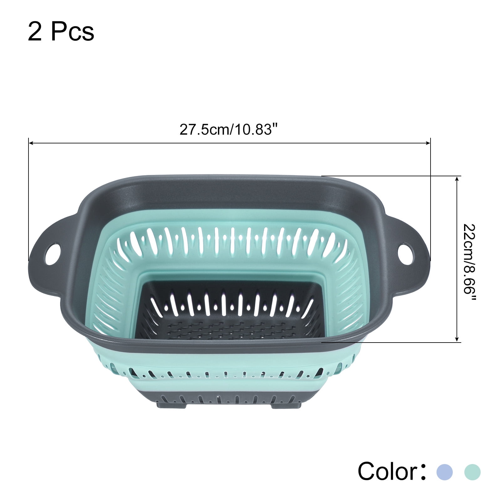 Unique Bargains Square Collapsible Silicone Colander with Handle Blue,Green