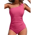 thumbnail image 2 of Bathing Suit for Women Tummy Control Underwire One Shoulder Swimsuits Slim Swimwear Scalloped Full Coverage Swim Suit Hot Pink S, 2 of 4