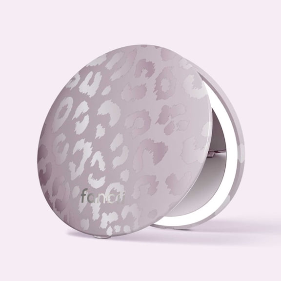 Fancii Mini Taylor Compact Makeup Mirror with LED Light, Rechargeable, 10x/1x Magnifying, 4” Wide Mirror for Purse (Cosmic Leopard)