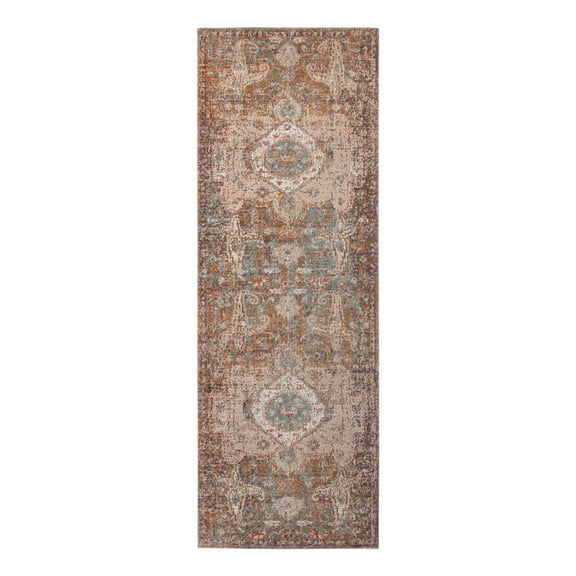 HomeRoots 7' Taupe Medallion Power Loom Runner Rug With Fringe