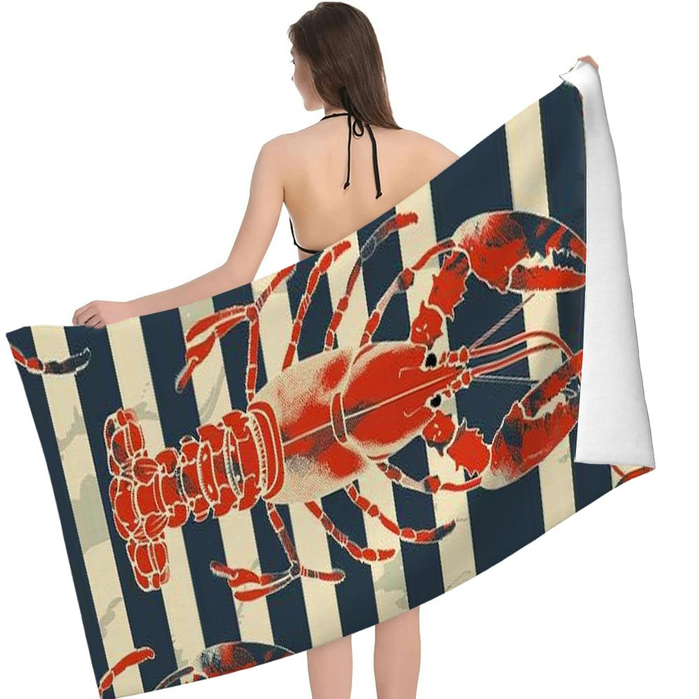 PHYHOO  Retro Marine Lobster Beach Towel, Absorbent Quick Dry Swimming Yoga Beach Towels, Large Sand Free Microfiber Beach Towel for Women, Men, Kids 30x60in