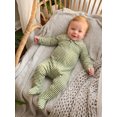 thumbnail image 4 of BemeyourBBs Newborn Baby Girl Boy Spring Fall Winter Clothes Outfit Footed Romper 0 3 6 Months Casual Long Sleeve Lapel Collar Stripes Print Zip Up Footie Jumpsuit One Piece Outfits, 4 of 9