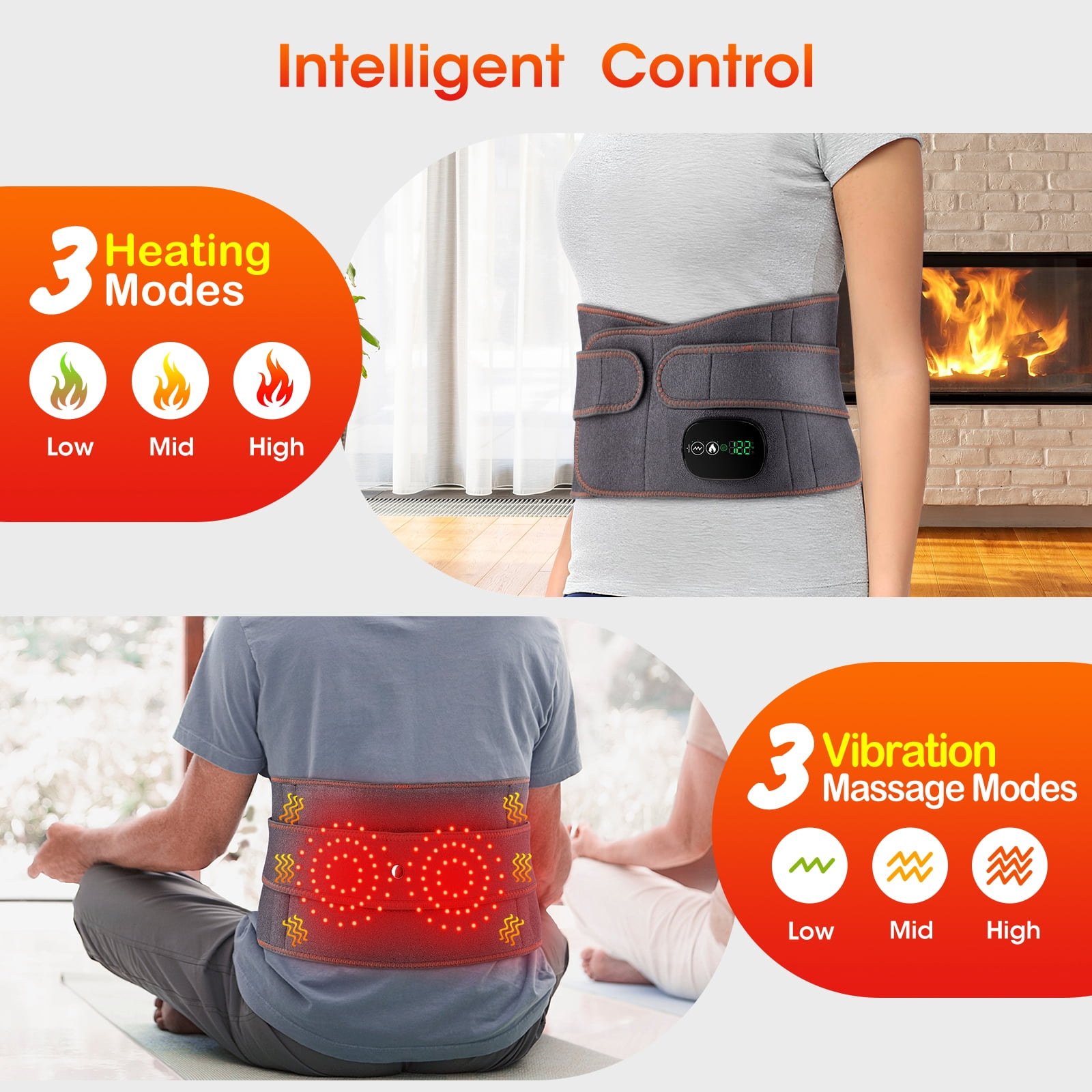 Cordless Heating Pad for Back, Heating Pad for Back Muscle Relax with 3 Heating & Vibration Modes, 5000mAh Heated Back Brace for Menstrual, Neck and Shoulders(46")