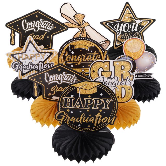 USHOBE 9pcs Graduation Table Decor Grad Party Layout Prop with Premium Paper for Home Decoration