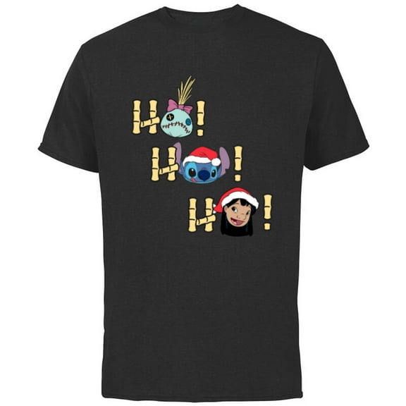 Disney Lilo and Stitch Ho Ho Ho Holiday - Short Sleeve Cotton T-Shirt for Adults - Customized-Black