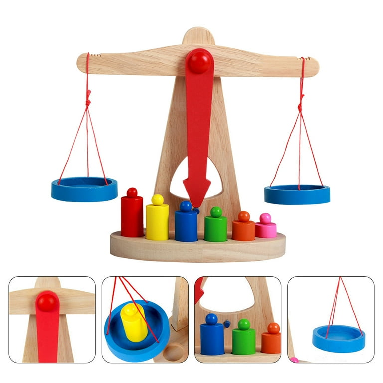 Wooden Balance Scale Learning Material Accessories Recognition & Counting  Addition Toy DIY for Boys Girls Ages 4 Years Old Pretend Play 