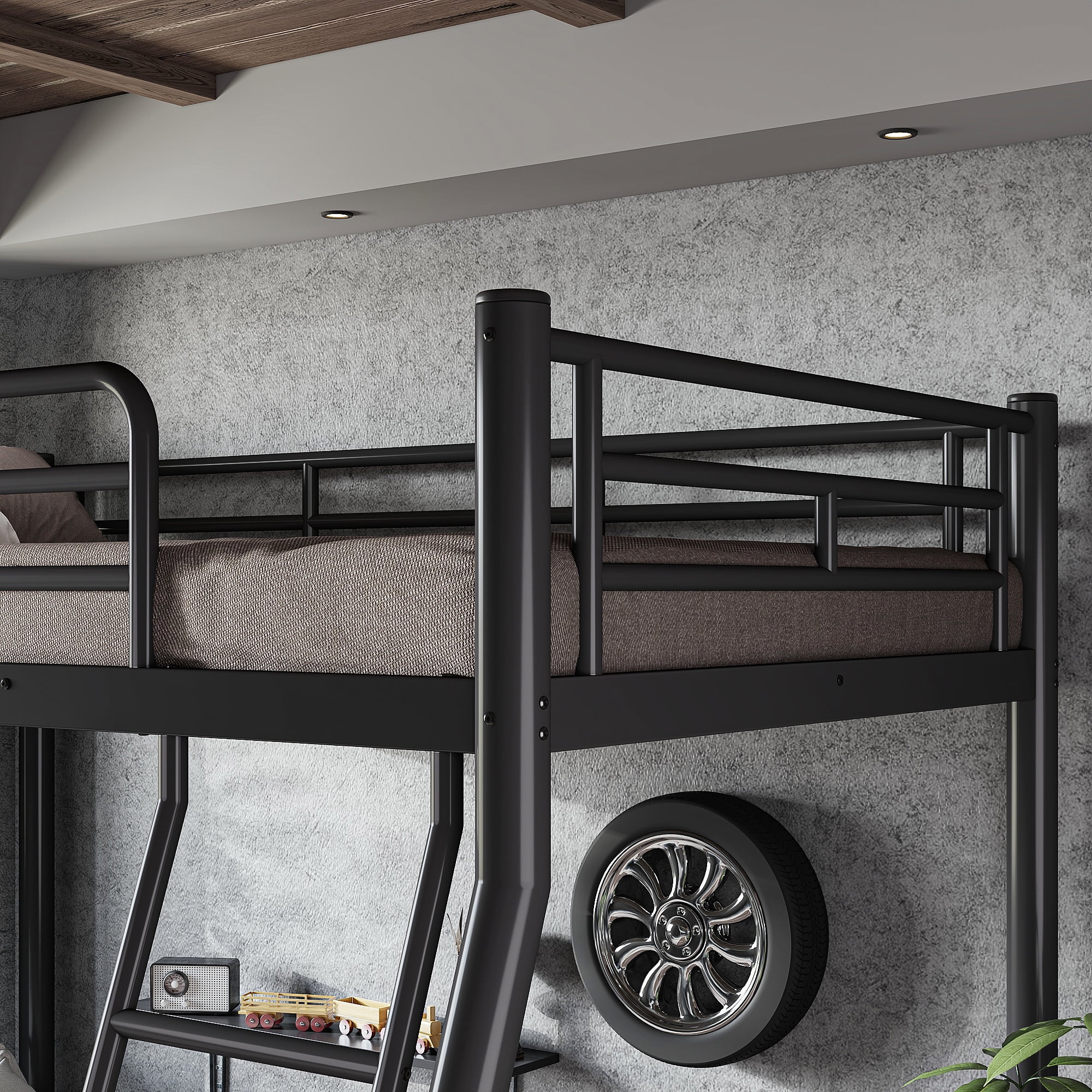 Mintazer Twin Over Full Metal Bunk Bed with Ladder & Guardrails for Bedroom Guest Room, Black