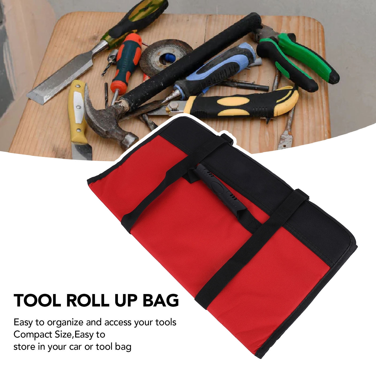 Riousery Multi-functional Tool Roll Up Pouch Heavy Duty Oxford Cloth Wrench Organizer Bag for Repairman Mechanic Portable Storage Red 18.11 inches / 46 cm