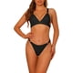 thumbnail image 1 of Conjuntos de bikini de triángulo de 2 piezas para mujer, tirantes anchos ajustables con anillo, cierre en la espalda, trajes de baño acanalados, talla X-Large, color negro, 1 of 5