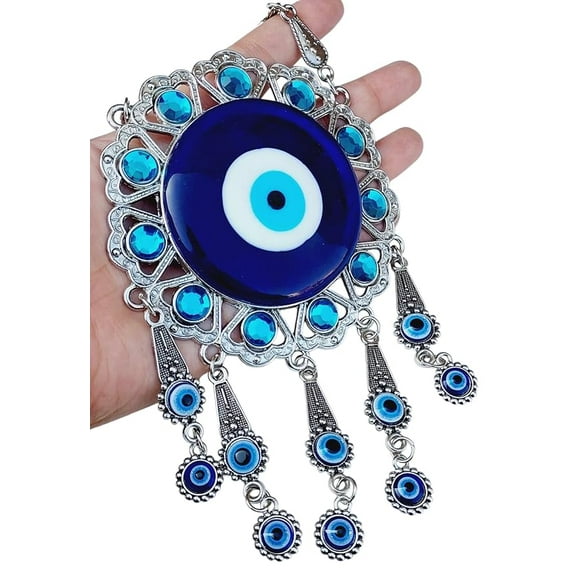 Evil Eye Hanging for Home Entrance Door Decoration, Nazar Battu for Home Protection, Blue Flower, Big Size