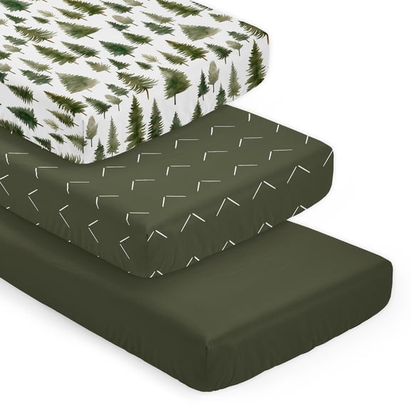 Sweet Jojo Designs Woodland Pine Tree Boy, Girl, Unisex/Gender Neutral Fitted Crib Sheets Set 3 Piece