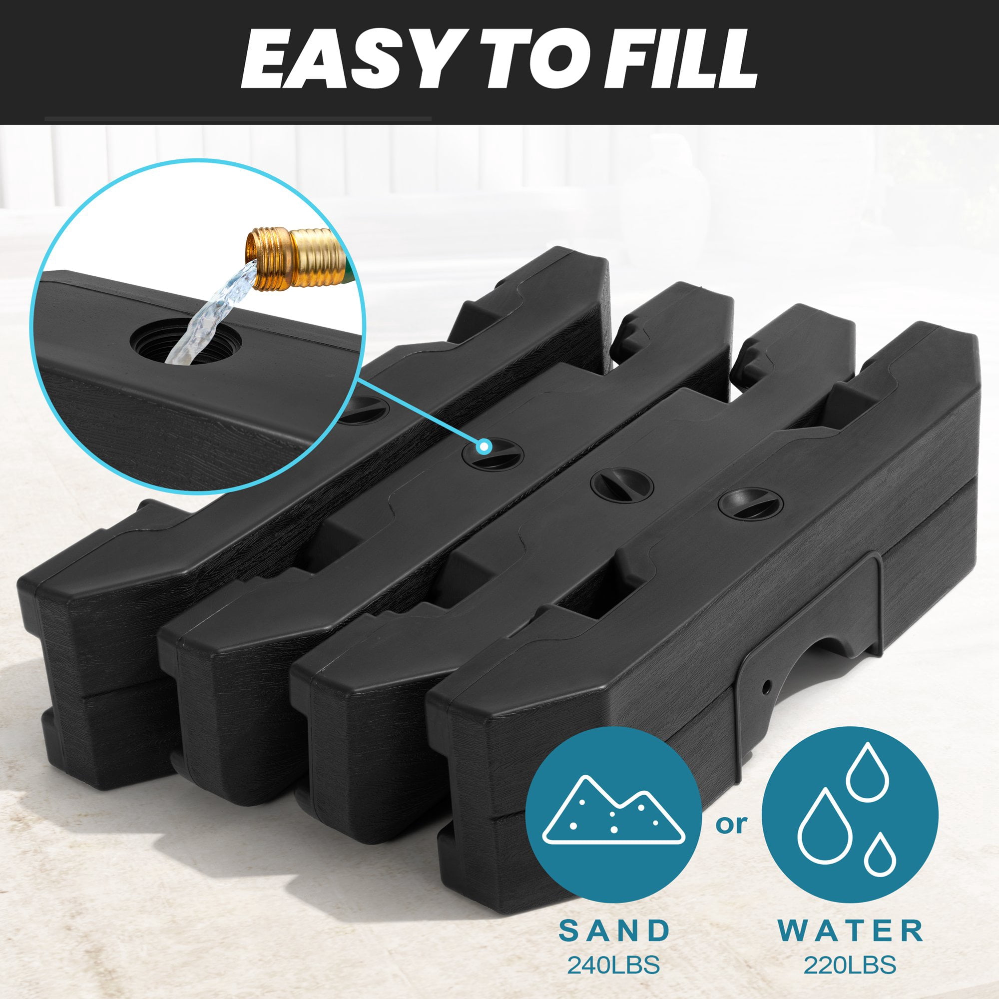 Crestlive Products Square Shaped 4 Piece Premium Offset Umbrella Base Filled, Black