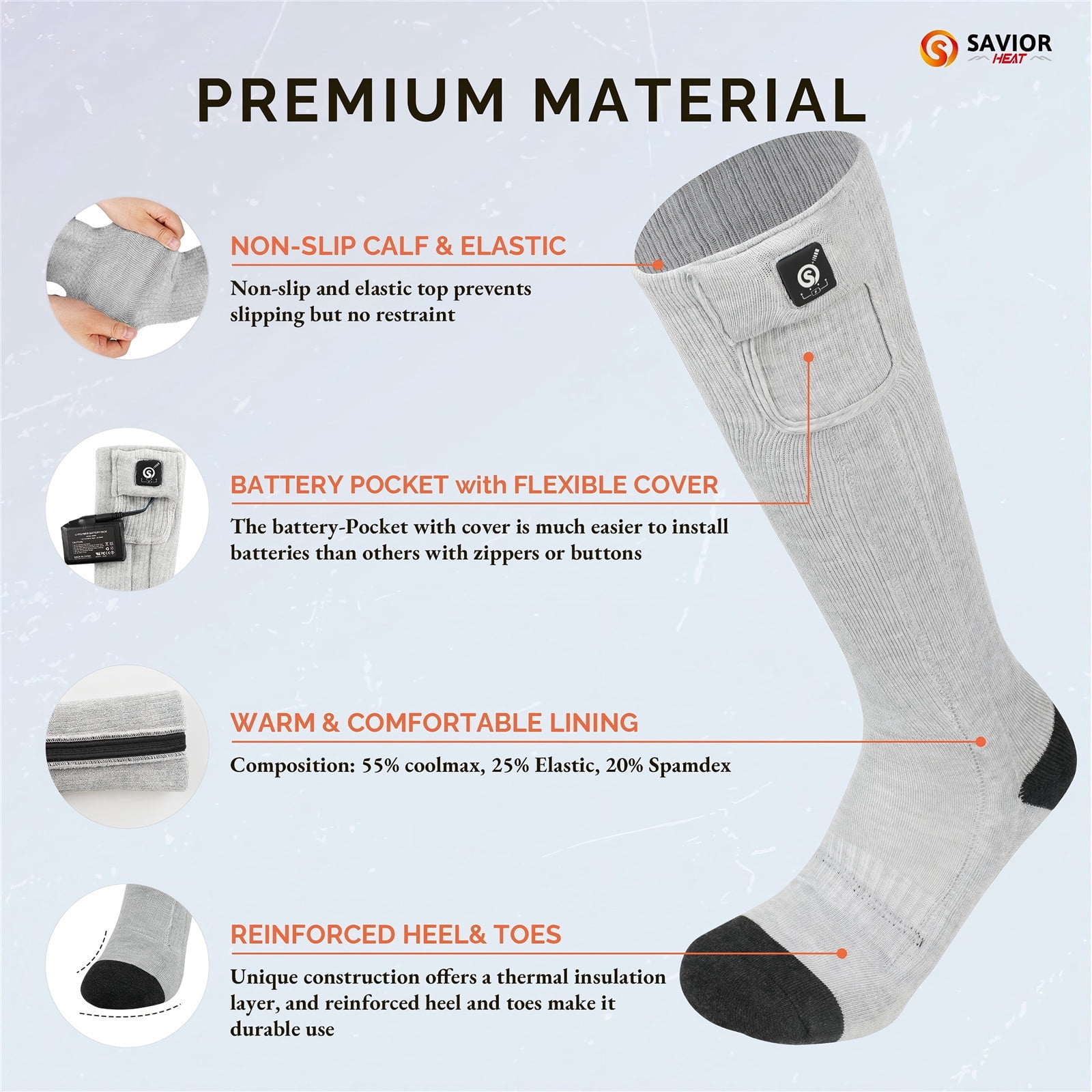 SAVIOR HEAT Heated Socks for Men Women Rechargeable Battery Electric Socks Winter Foot Warmer Outdoor Skiing Hunting Fishing