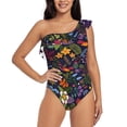 thumbnail image 2 of Yiaed Flowers And Birds Print Women One Piece Swimsuits Tummy Control One Shoulder Bathing Suits Pattern Ruffle Swimwear-XX-Large, 2 of 8