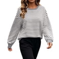 thumbnail image 4 of YHAJDS Womens Trendy Tops Striped Print Crew Neck Raglan Long Sleeve Sweatshirt, 4 of 8