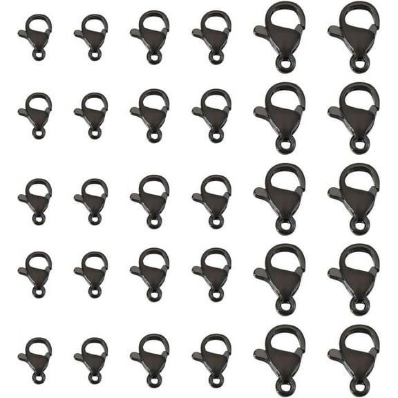 About 30pcs 3 Sizes Black Lobster Claw Clasps Stainless Steel Clasps Fastener Hook End Chain Clasp Metal Jewelry Clasps for Making Necklaces Bracelets 10/12/15mm