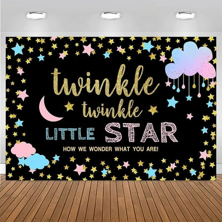 Custom Twinkle Star Gender Reveal Decoration Boy or Girl Gender Reveal Backdrop Vinyl Twinkle Twinkle Little Star Banner Supplies(White,7x5ft)