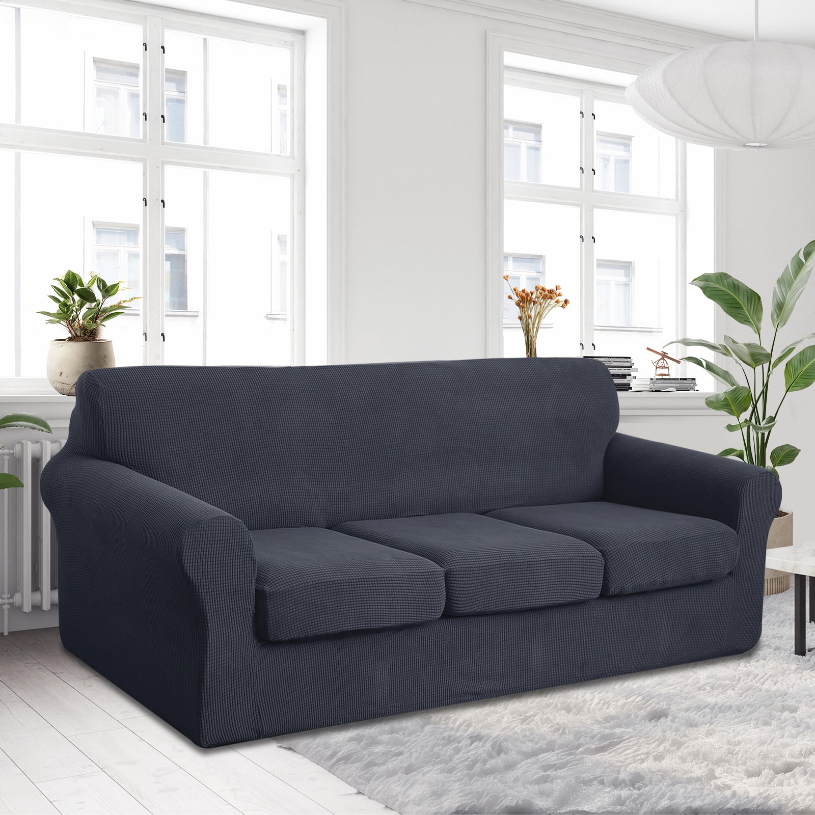 U-NICE HOME 4 Pieces Oversized Stretch Couch Cover Sofa Cover Washable Sofa Slipcover With Individual Seat Cushion for 3 Cushion Couch Sofa Pet Friendly, Dark Grey