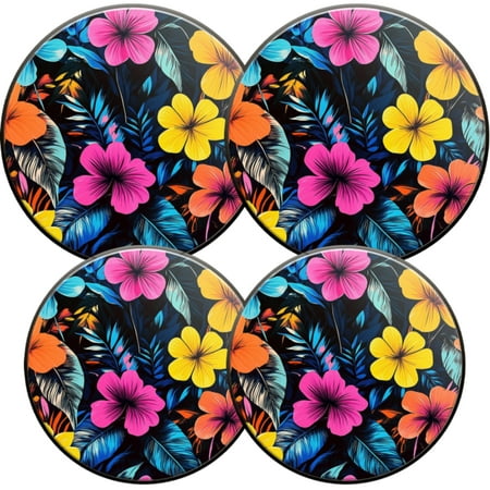 

Electric Stove Burner Covers 4 Pcs Round Gas Burner Cover 8 and 10 Inch Lively Passion Wild Flower Tropical Plant Pattern