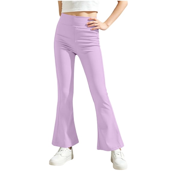 ZBSOKO Girls Yoga Pants High Waisted Stretch Full Length Flare Leggings Solid Color Pull On Athletic Trousers 3-15Y Workout Fashion Pant