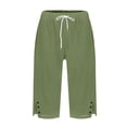thumbnail image 4 of ASDFVBKG Linen Capri Pants for Women Dressy Casual Bermuda Shorts Knee Length Elastic Waist Trendy Summer Bermuda Shorts with Pockets Light Green 2XL, 4 of 7