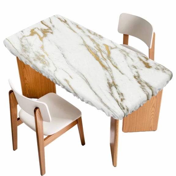 Golden Marble Table Cloths for 5 Foot Rectangle Tables, Abstract Modern Minimalist Art Patio Waterproof Elastic Fitted Tablecloths, Washable Rectangular Table Cover for Camping