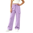 thumbnail image 3 of UDAUDU Girls Cargo Sweatpants Preppy Kids Pants Wide Leg Baggy Sweat Pants Teen Joggers School Athletic Casual Trousers with Pockets, 3 of 10