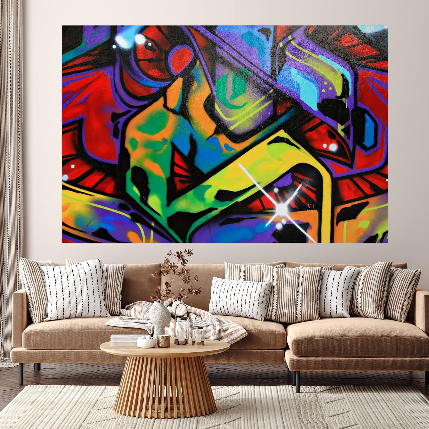 Idea4wall 3pcs Hip pop Street Graffiti Cool Printed Stick Wallpaper Removable Wall Murals Large Wall Stickers for Home Decoration, 48"x72"